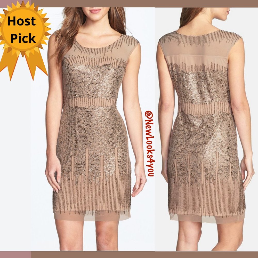 New Adrianna Papell beaded sheath dress in taupe